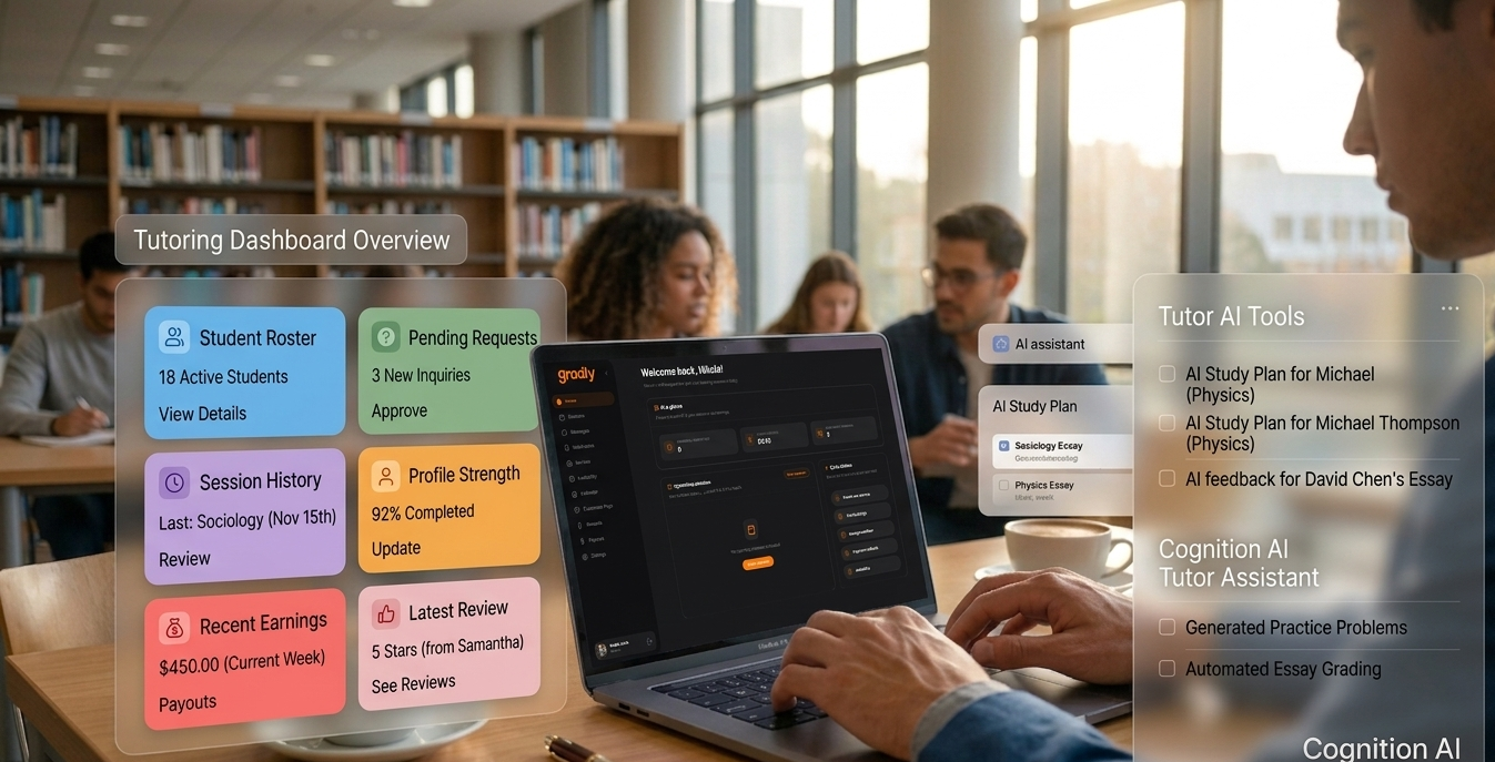Tutor dashboard on Gradly